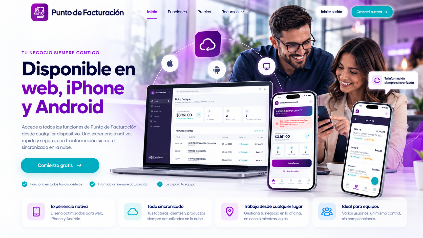 Punto de Facturación en web, iPhone y Android