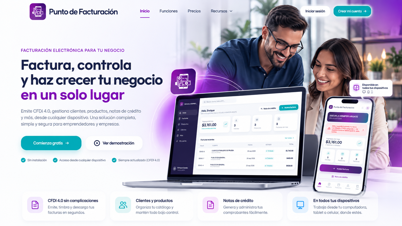Vista de Punto de Facturación en escritorio y móvil